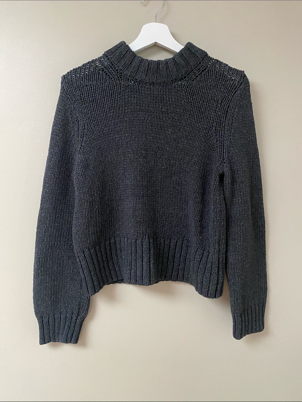 White + Warren Charcoal Grey Cotton Boxy Cropped Pullover Sweater XS